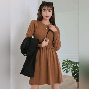 Solid Cable Knit Sweater Dress